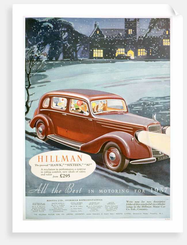 Advert for Hillman motor cars by Anonymous