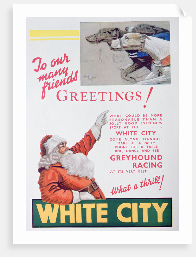 Christmas advert for the White City greyhound track, London by Anonymous