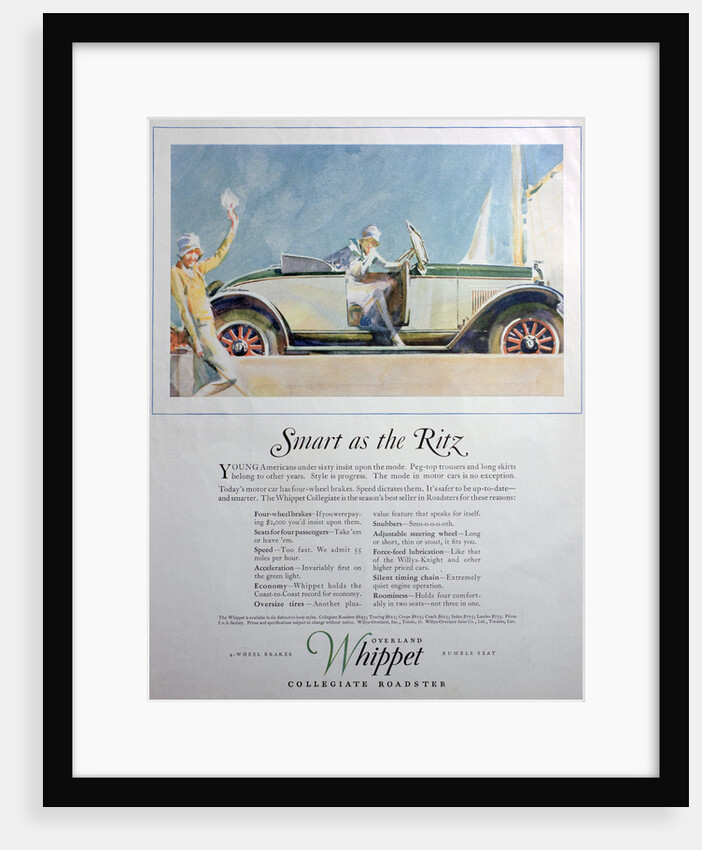 Advert for the Overland Whippet Collegiate Roadster car by Anonymous
