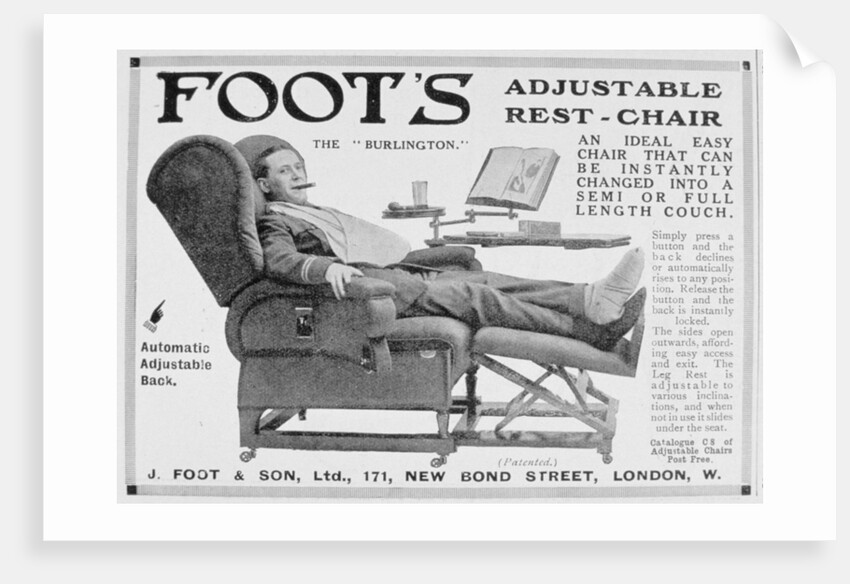 Advert for Foot's 'Burlington' adjustable rest-chair by Anonymous