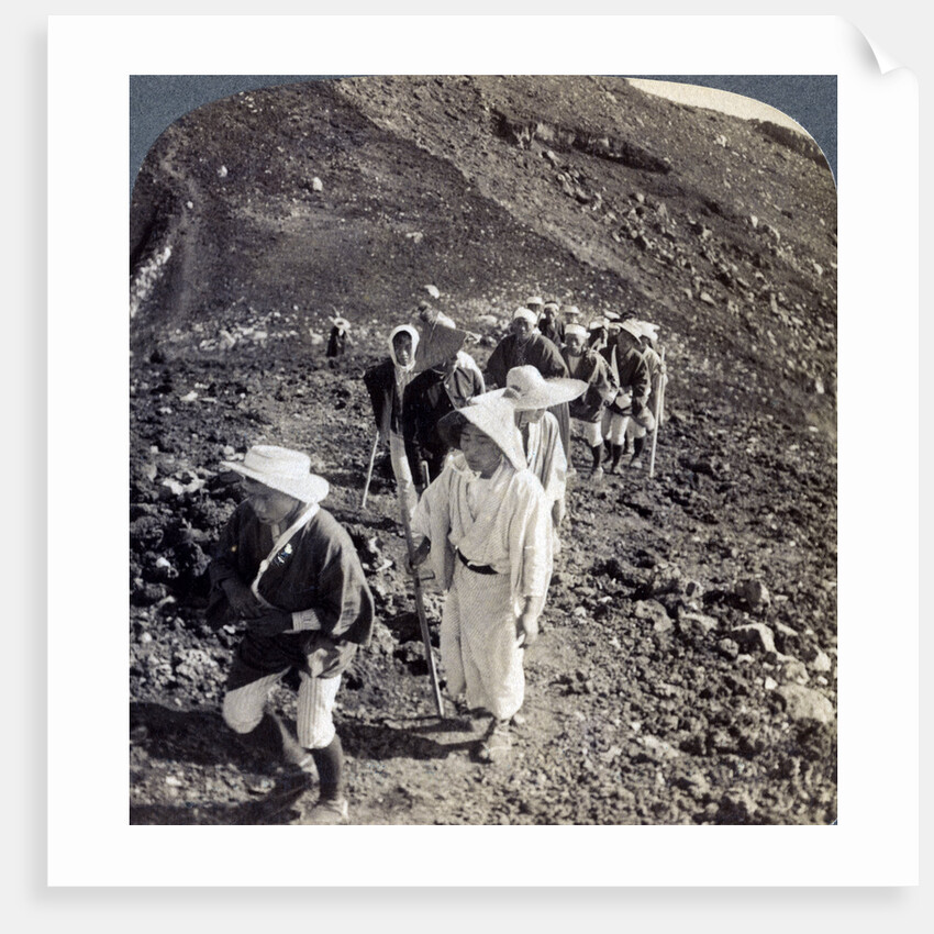Pilgrims at the end of their ascent of Mount Fuji (Fujiyama), Japan by Underwood & Underwood