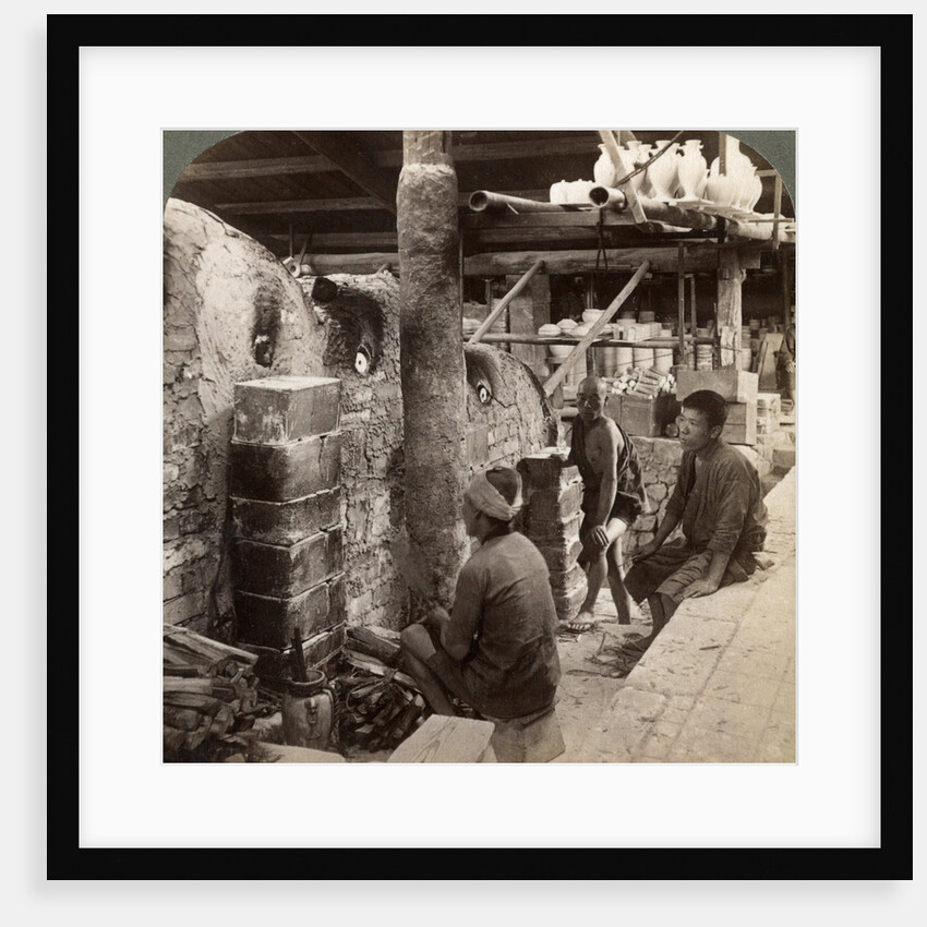 Workmen watching kilns full of Awata porcelain, Kinkosan works, Kyoto, Japan by Underwood & Underwood