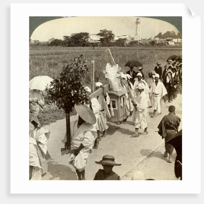 Funeral procession of a rich Buddhist, on the road to Sakai, looking towards Osaka, Japan by Underwood & Underwood