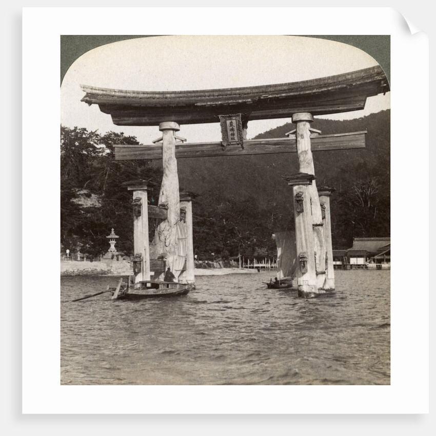 Sacred torii gate rising from the sea, Itsukushima Shrine, Miyajima Island, Japan by Underwood & Underwood