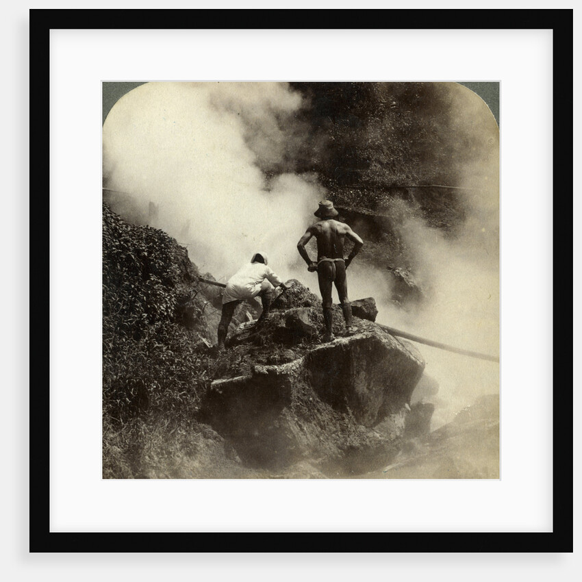 Watching an eruption of steam and boiling mud halfway up the volcano of Aso-san, Japan by Underwood & Underwood