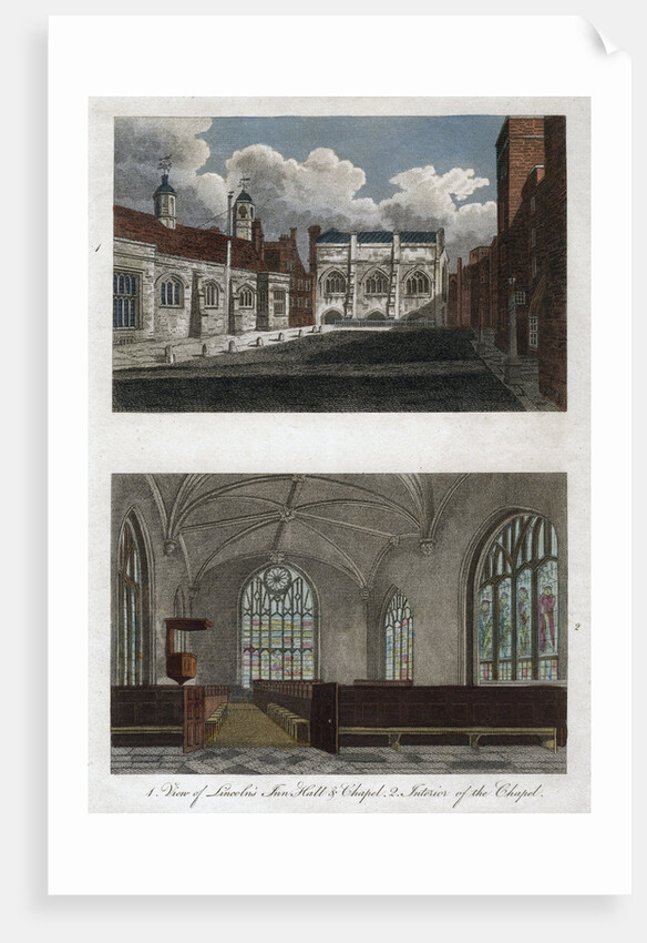 Views of Lincoln's Inn Hall and Chapel, and the interior of Lincoln's Inn Chapel, London by Pals