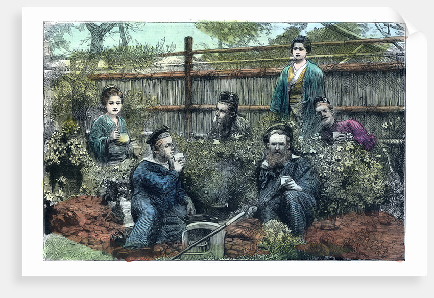 Sailors of HMS Challenger having tea at a tea house near Yokohama, Japan by Anonymous