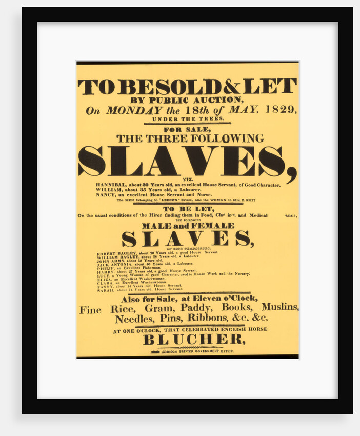 A bill advertising a West Indian slave auction in 1829 by Anonymous