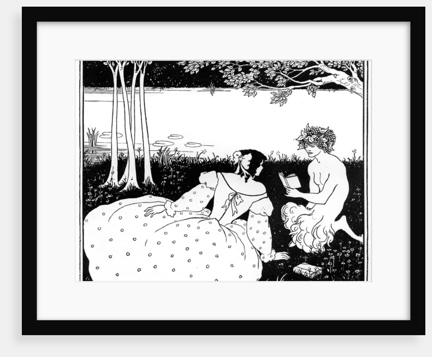 Pan reading to a woman by a brook by Aubrey Beardsley