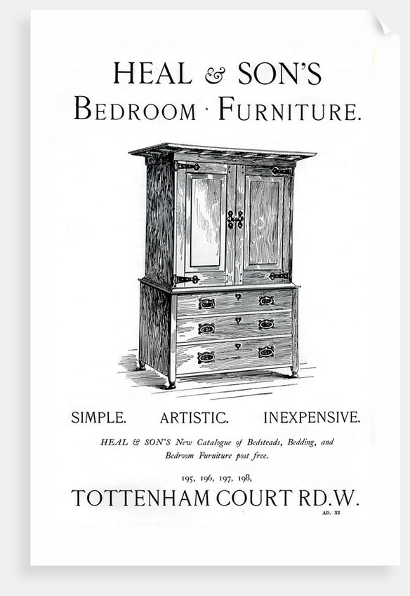 An advertisement for Heal and Son's bedroom furniture by Anonymous