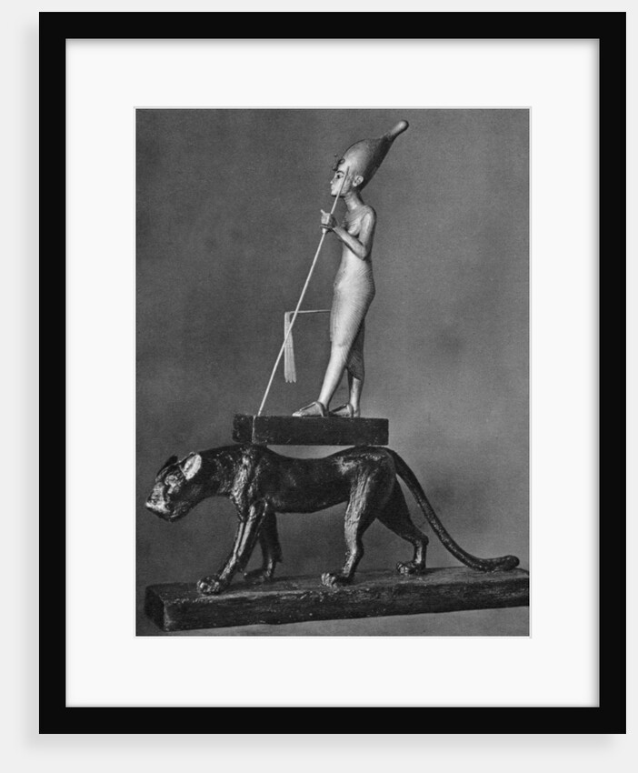 King Tutankhamen (c1341 BC-c1323 BC) on a black leopard by Anonymous