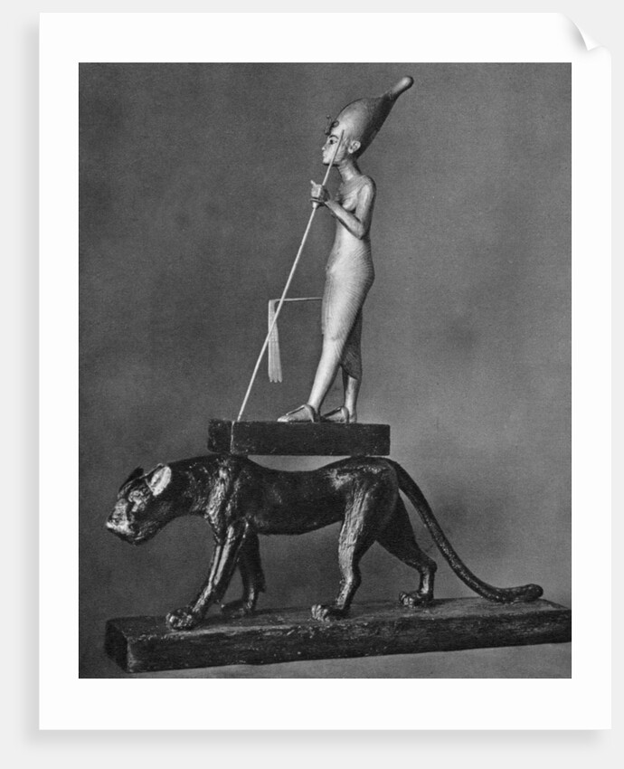 King Tutankhamen (c1341 BC-c1323 BC) on a black leopard by Anonymous