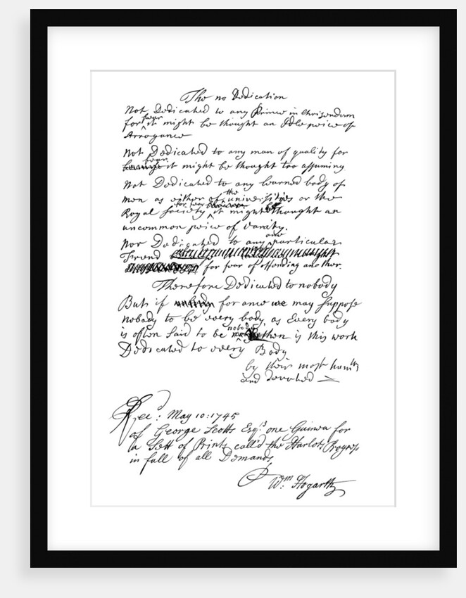 Dedication written by William Hogarth by Frederick George Netherclift