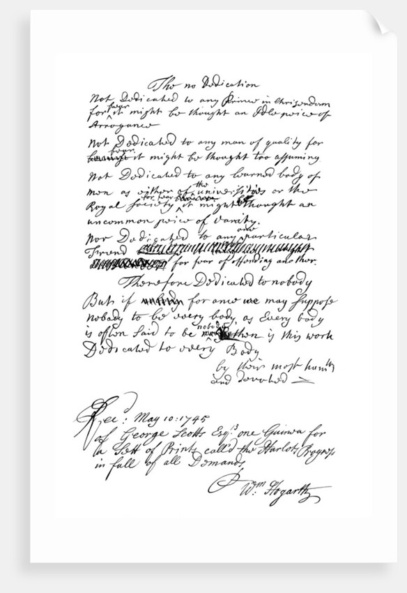 Dedication written by William Hogarth by Frederick George Netherclift