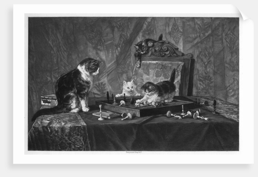 Cats playing with a chessboard by Goupil and Co