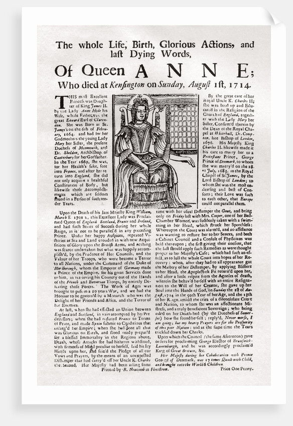 Broadside published on the death of Queen Anne by Anonymous