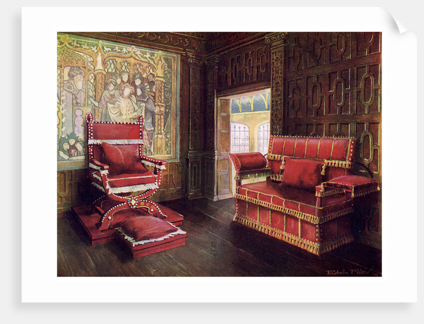 Upholstered chair and couch with adjustable ends by Edwin Foley