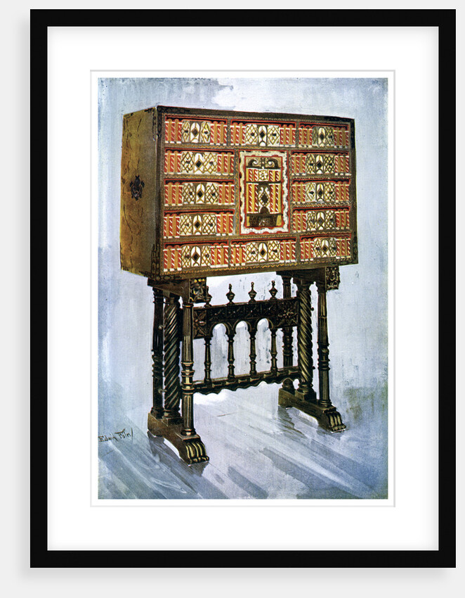 Vargueno cabinet of chestnut, ivory and other materials by Edwin Foley
