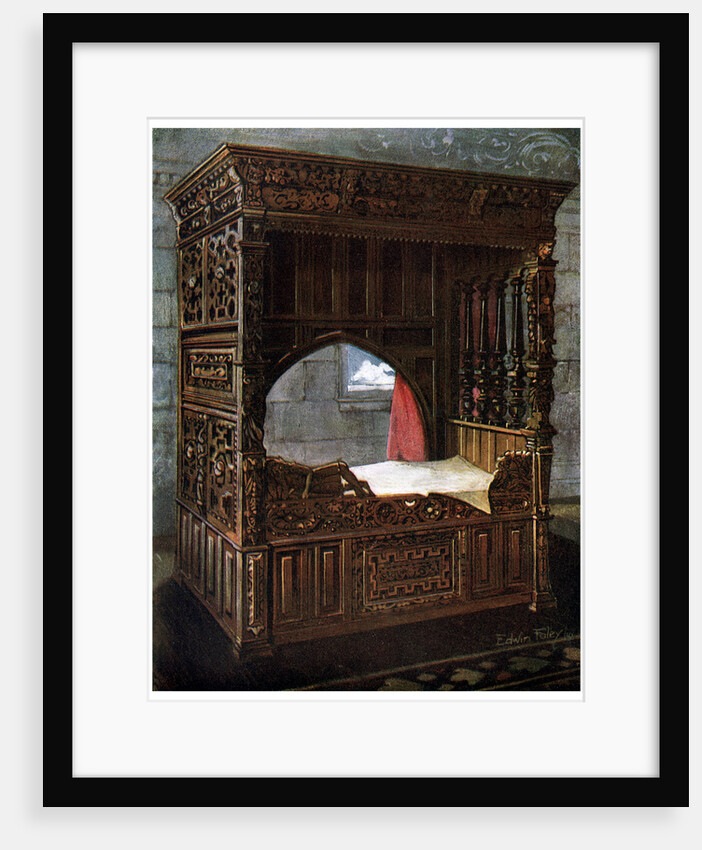 Carved oak bedstead of Jeanne d'Albret by Edwin Foley