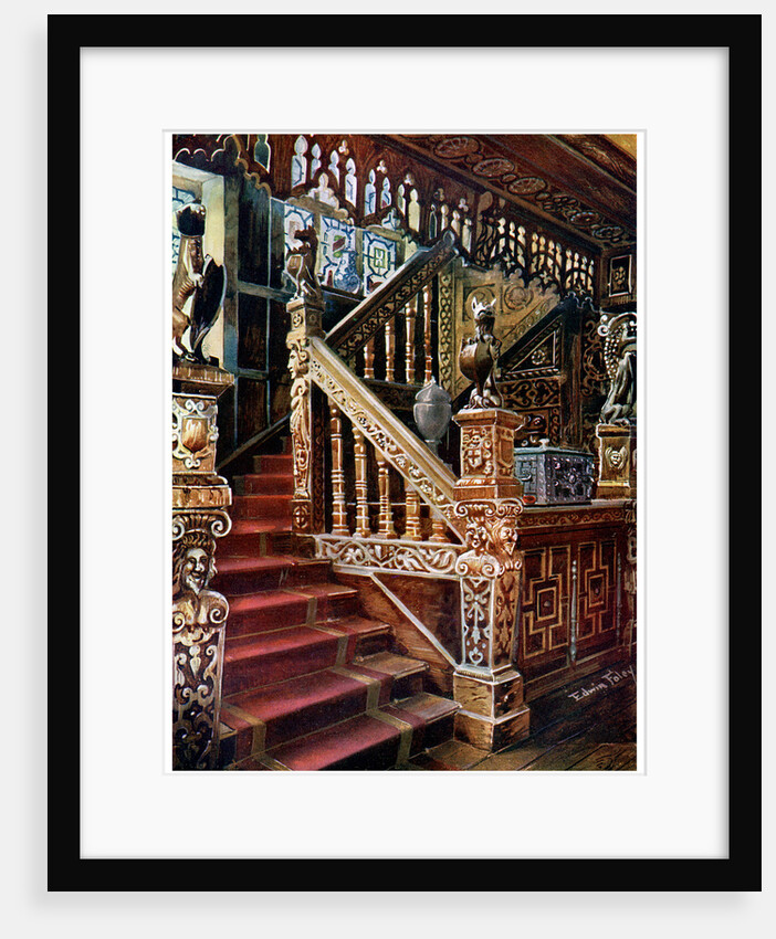 Carved oaken stairway, Godinton by Edwin Foley