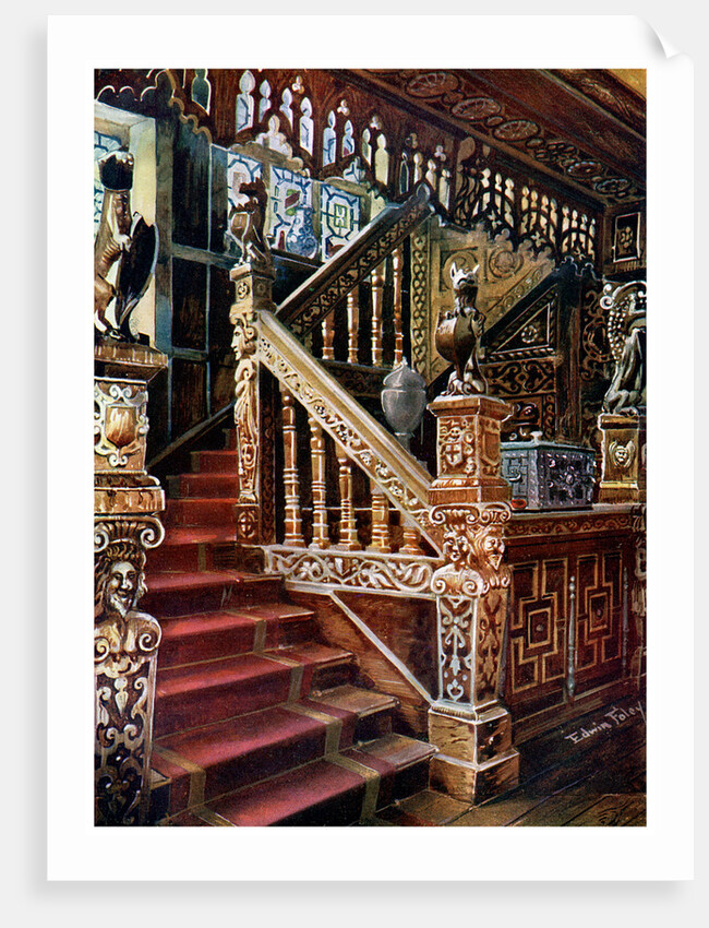 Carved oaken stairway, Godinton by Edwin Foley