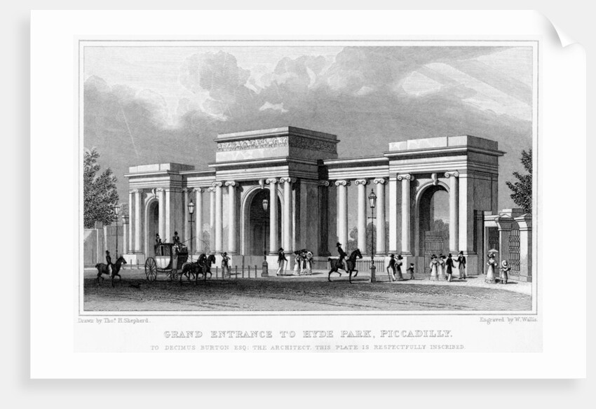 Grand entrance to Hyde Park, Piccadilly, Westminster, London by W Wallis