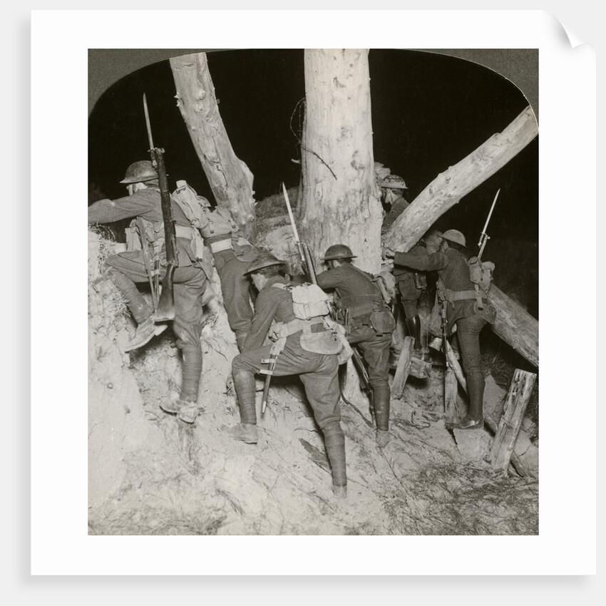 Soldiers leaving a trench for a night raid at Messines, Belgium, World War I by Realistic Travels Publishers