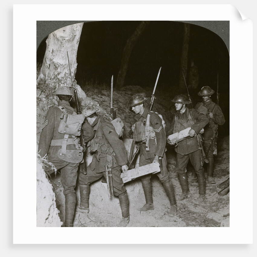 Troops on a night raid leave by a sap for the enemy lines by Realistic Travels Publishers