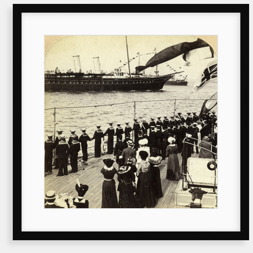 Royal Yacht passing the battleship HMS Nile, Coronation Review, Spithead, Hampshire by Underwood & Underwood