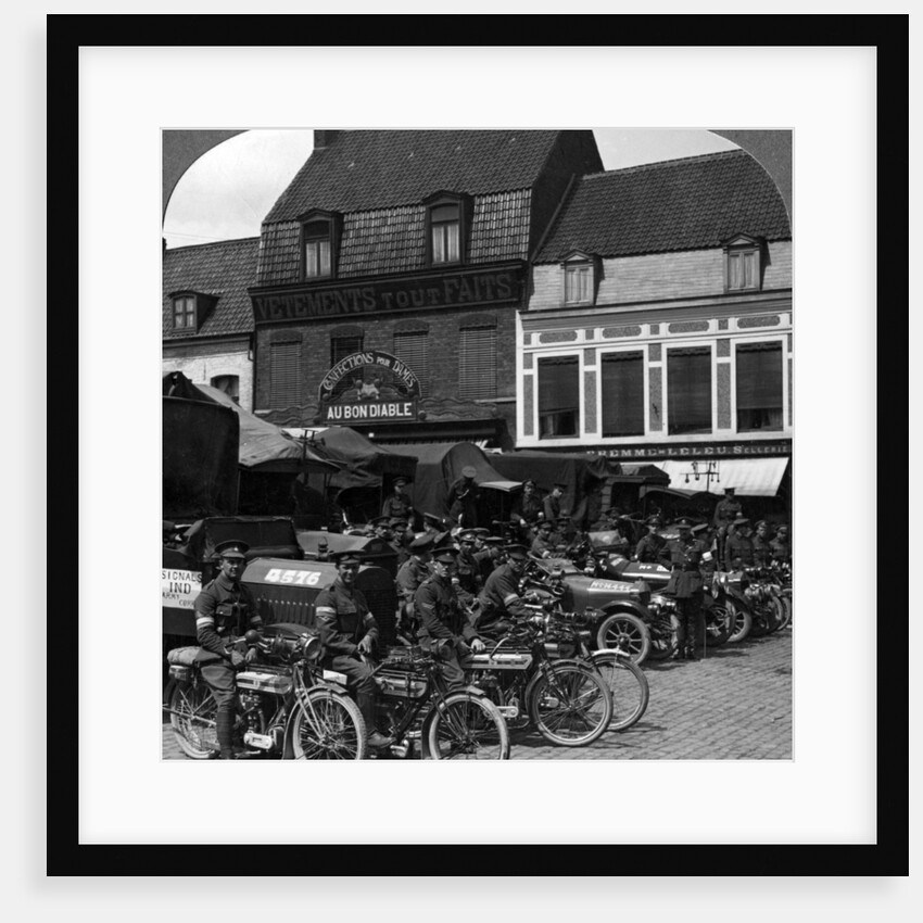 Lorries and motorcycles of the Indian Army Corps, Merville, France, World War I by Realistic Travels Publishers