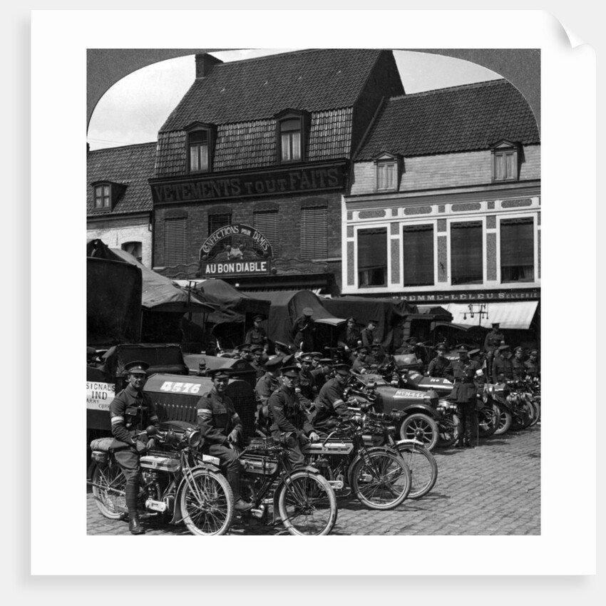 Lorries and motorcycles of the Indian Army Corps, Merville, France, World War I by Realistic Travels Publishers