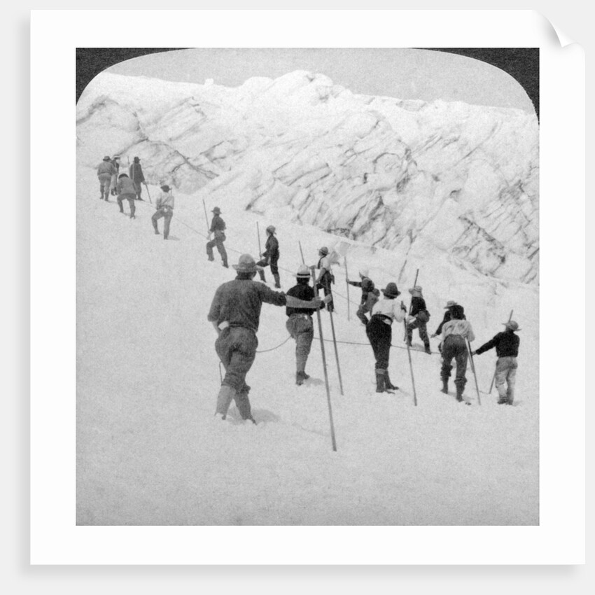 Ascending a steep snowfield, Stevens Glacier, Mount Rainier, Washington, USA by Underwood & Underwood