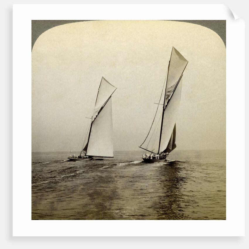 'Shamrock I' and 'Shamrock III' in a trial race off Sandy Hook, USA by Underwood & Underwood