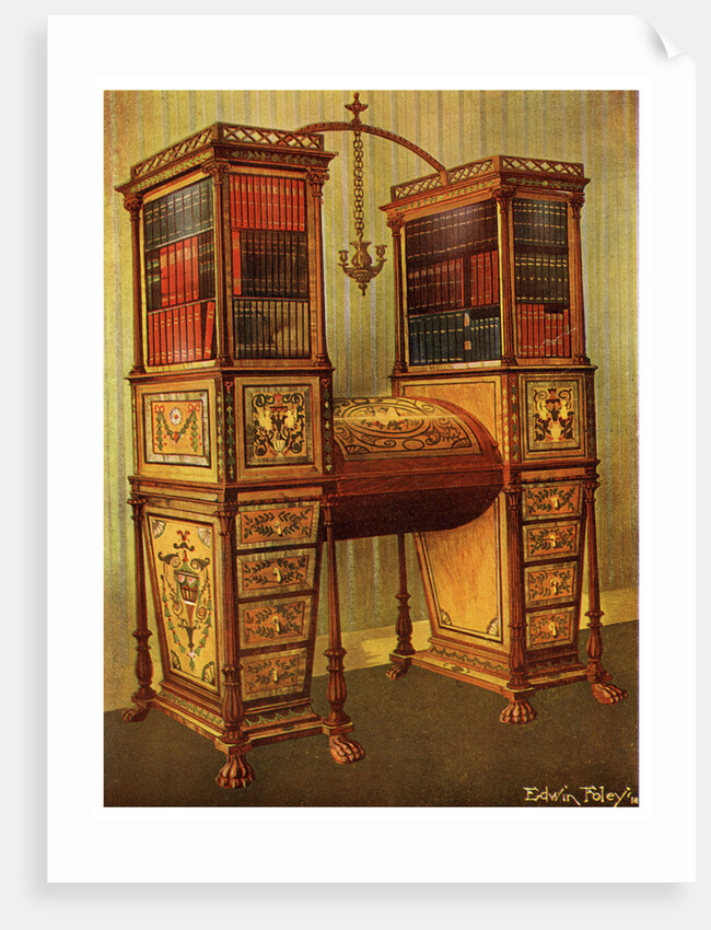 The Sister Inlaid Double Secretaire and Bookcase Cabinet, Sheraton by Edwin Foley
