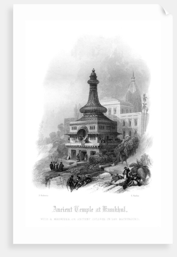 Ancient Temple at Kunkhul, With a Madrissa or Ancient College in the Background by Finden