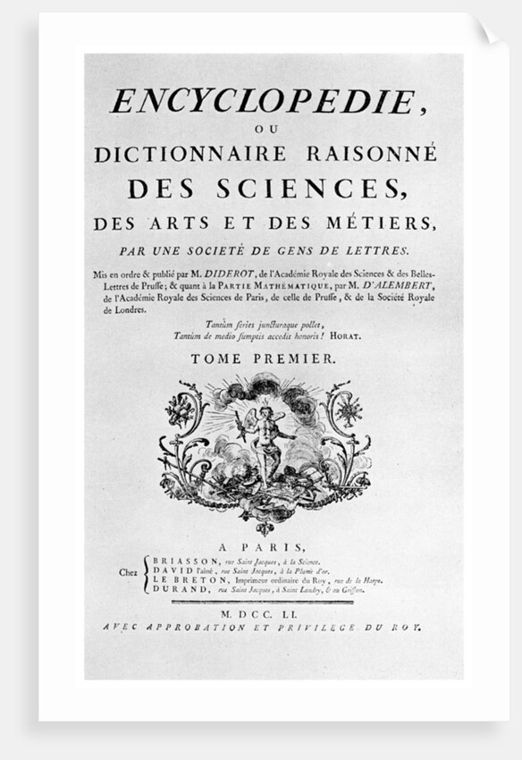 Title page of Denis Diderot's Encyclopedie by Anonymous