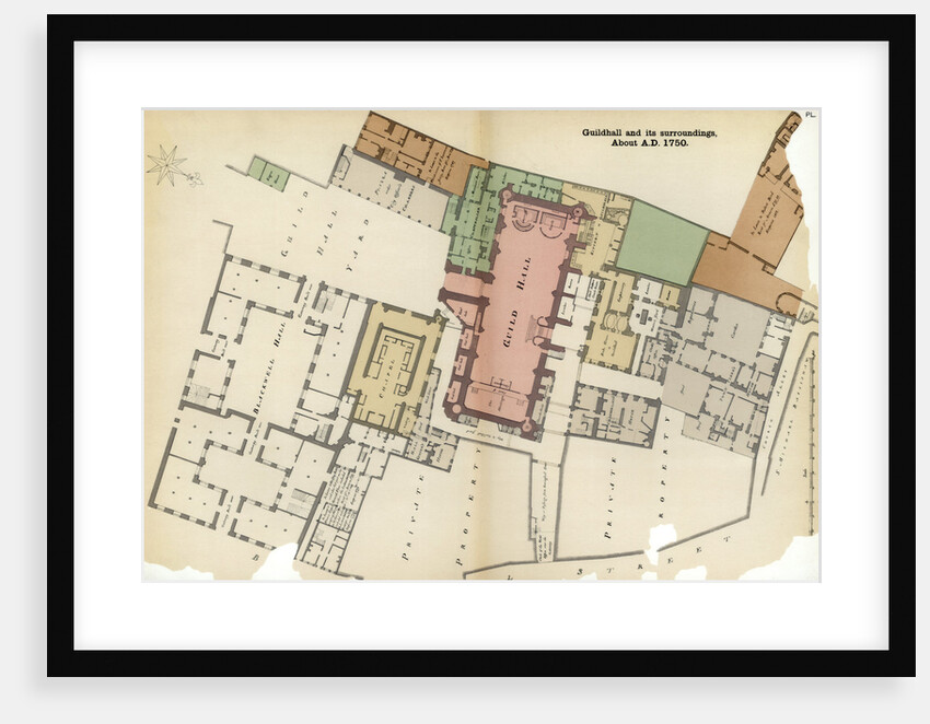 Plan of Guildhall and its surroundings, City of London by Anonymous