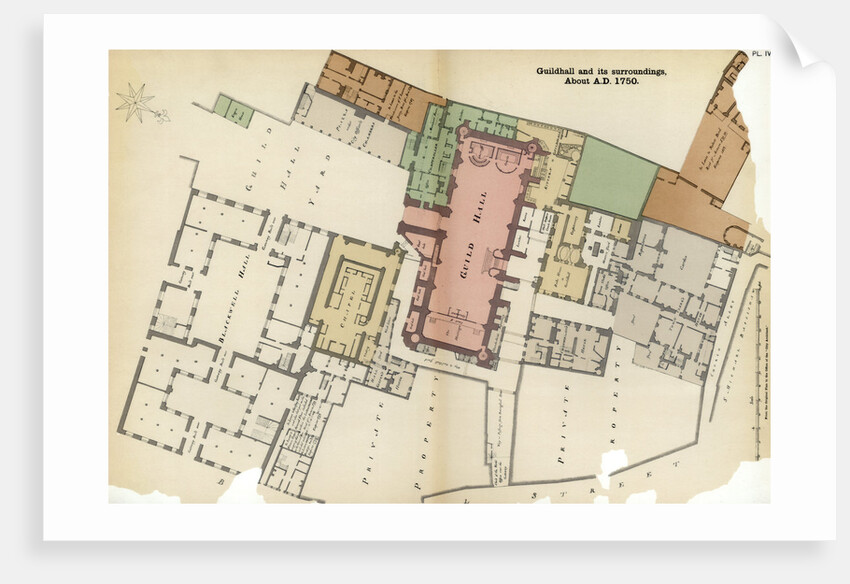 Plan of Guildhall and its surroundings, City of London by Anonymous