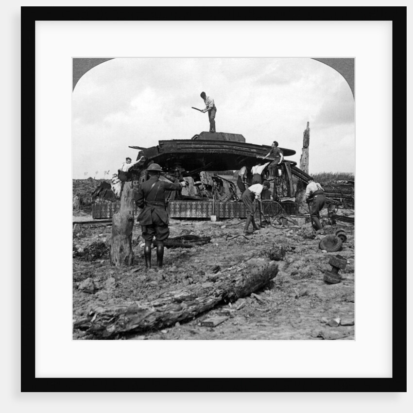Engineers clearing a destroyed tank from a road, World War I by Realistic Travels Publishers