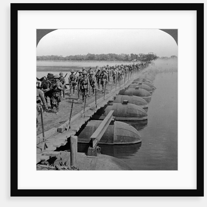 Machine gun section and infantry crossing a pontoon bridge, World War I by Realistic Travels Publishers
