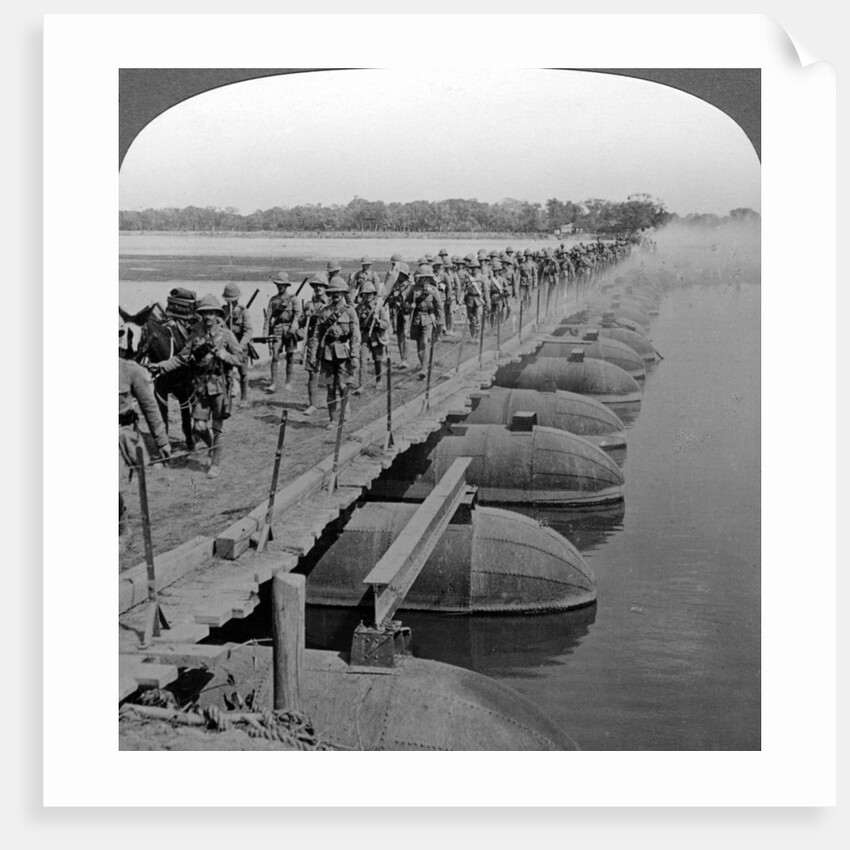 Machine gun section and infantry crossing a pontoon bridge, World War I by Realistic Travels Publishers