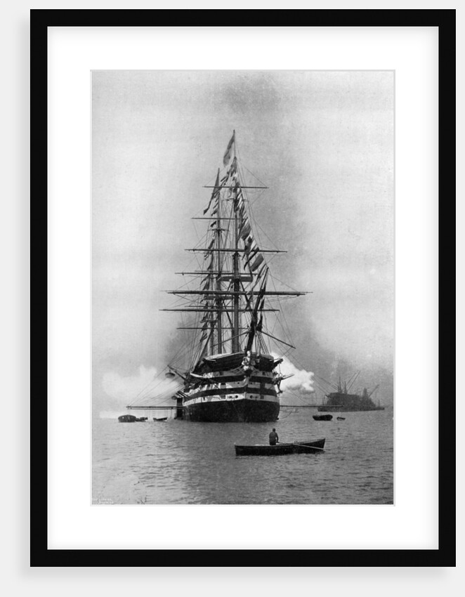 HMS Duke of Wellington firing a Royal Salute as flagship at Portsmouth, Hampshire by Symonds & Co