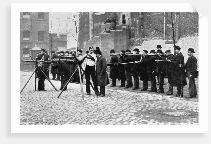 Army reserve men at musketry drill at the Tower of London by W Gregory