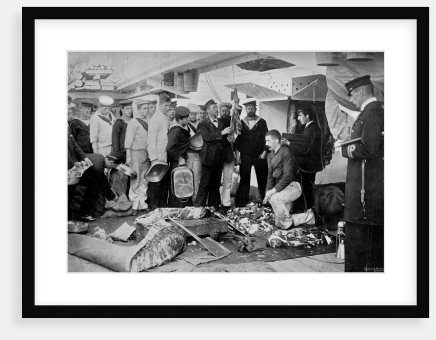 Serving out a day's fresh meat ration on board HMS Talbot by WM Crockett