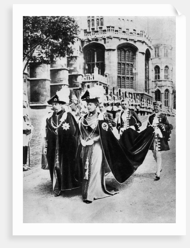 King George V and Queen Mary in the robes of the Knights of the Garter, Windsor by Central Press