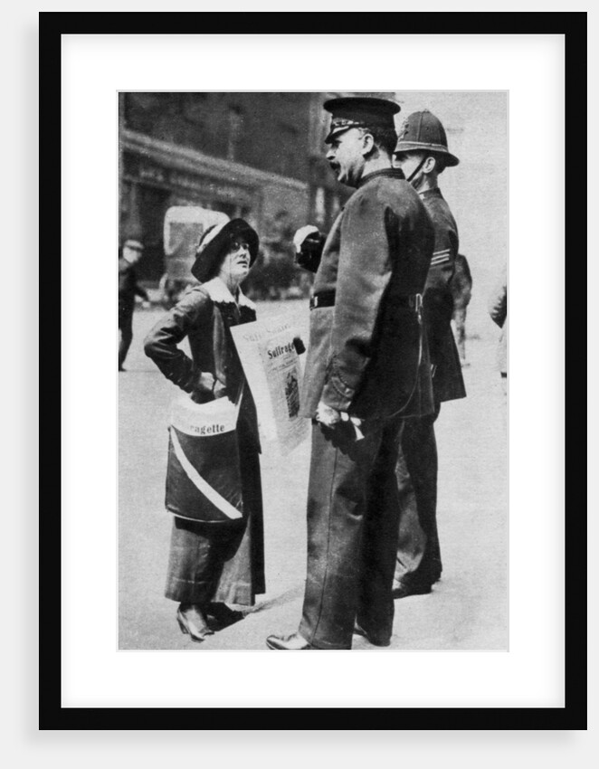 A suffragette confronting two policemen by Sport & General