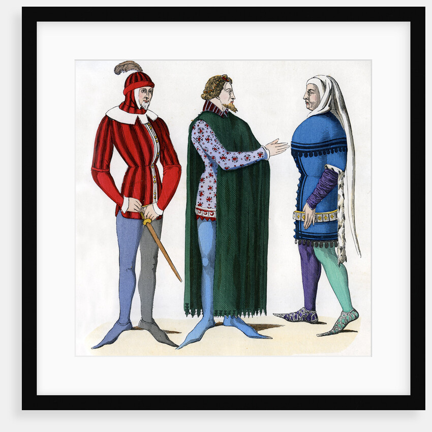 Valet and lords in 14th century costume by Anonymous