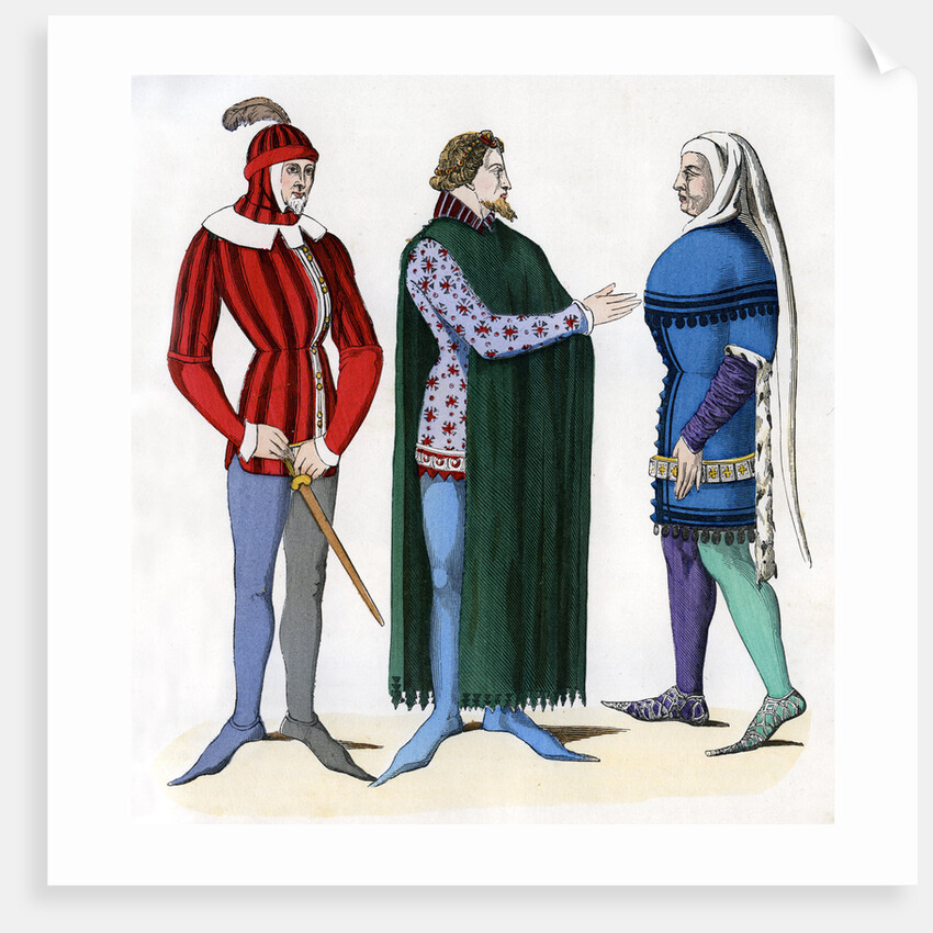 Valet and lords in 14th century costume by Anonymous