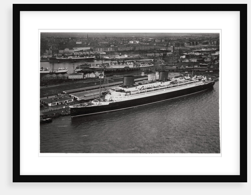 Aerial view of Bremen harbour, Germany, and the liner 'Europa', from a Zeppelin by Anonymous