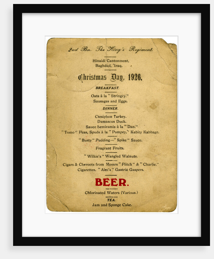 Christmas Day menu, 2nd Battalion the King's Regiment, Iraq by Anonymous